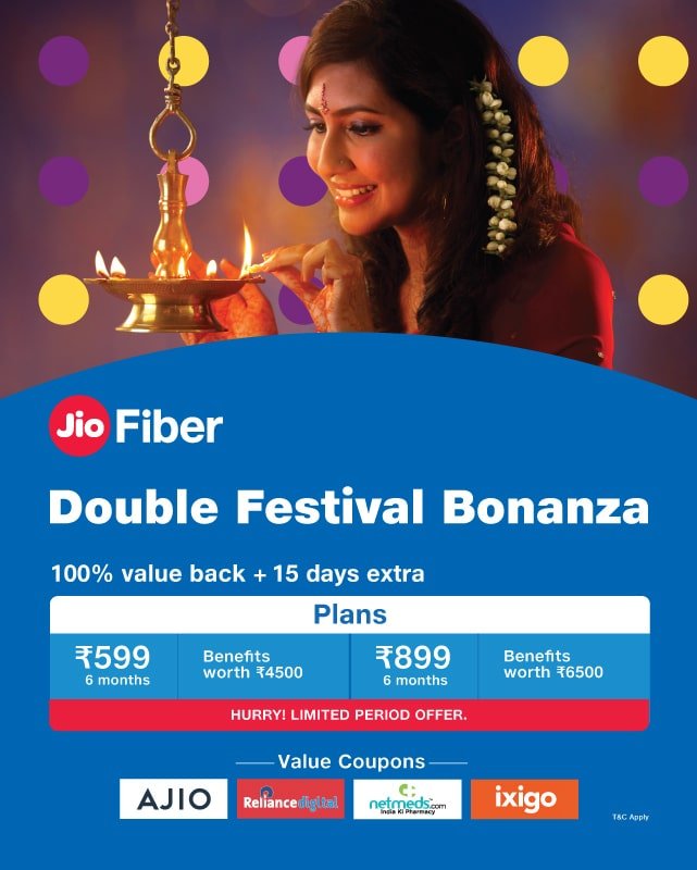JioFiber Double Festival Bonanza Offer 2022 Diwali